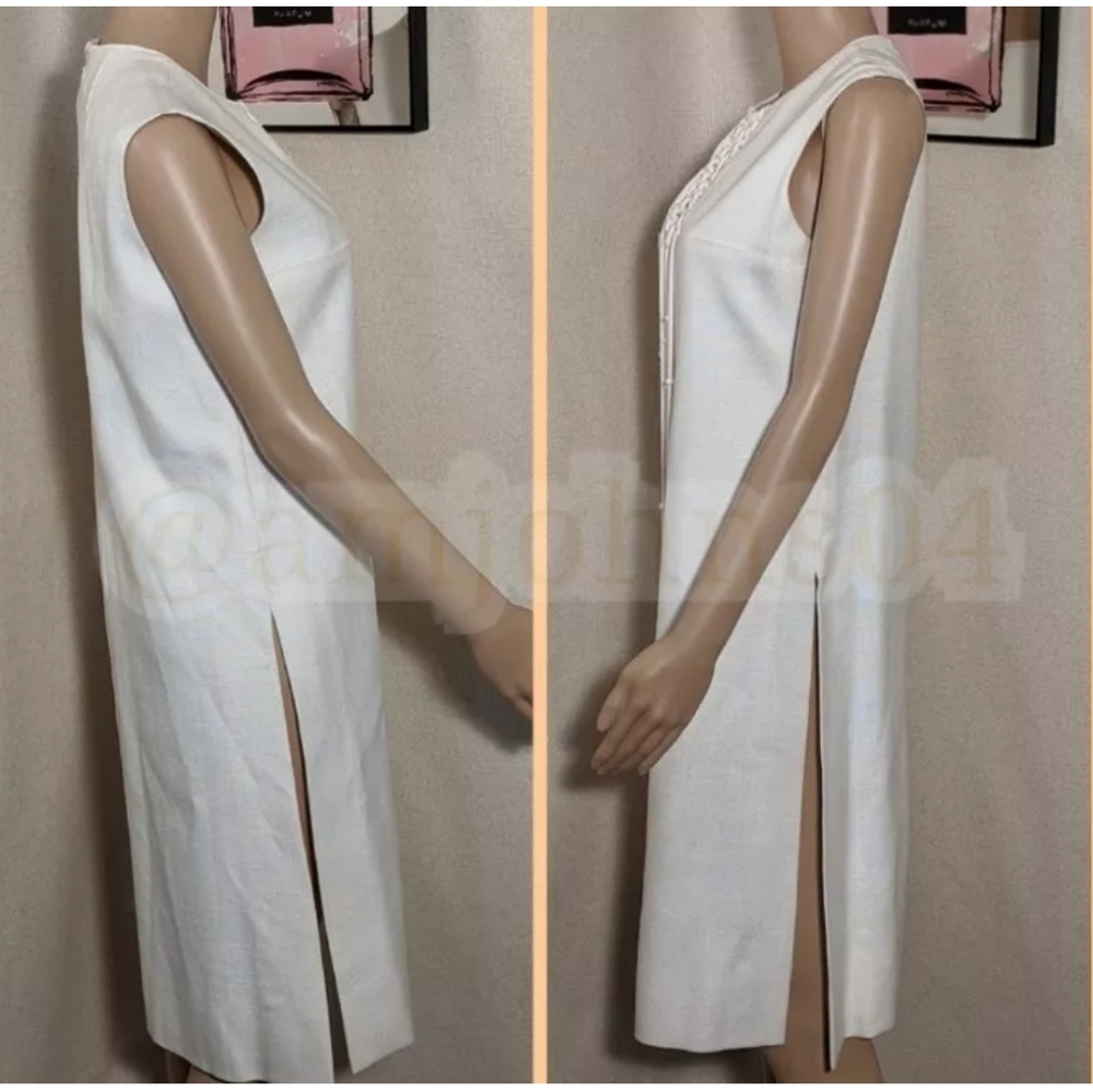 BH Wragge Vtg Midi Shift Rope Fringe Macrame Beaded Off White Midi Dress - Picture 9 of 15